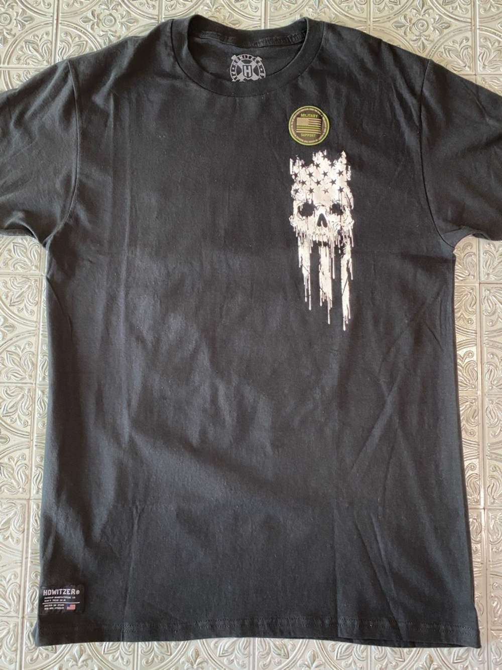Howitzer Mens M NWT This Flag We Will Defend Skull Graphic T Shirt Black